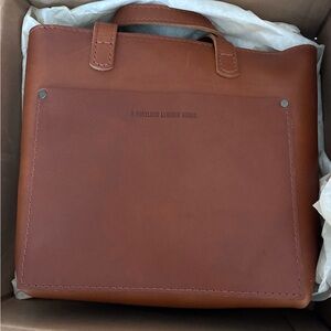 Portland Leather Tan Crossbody Tote with Front Pocket